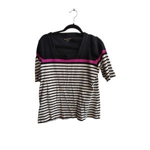 Croft & Borrow Black and Stripe Color Block 3/4 Sleeve Square Neck Tee